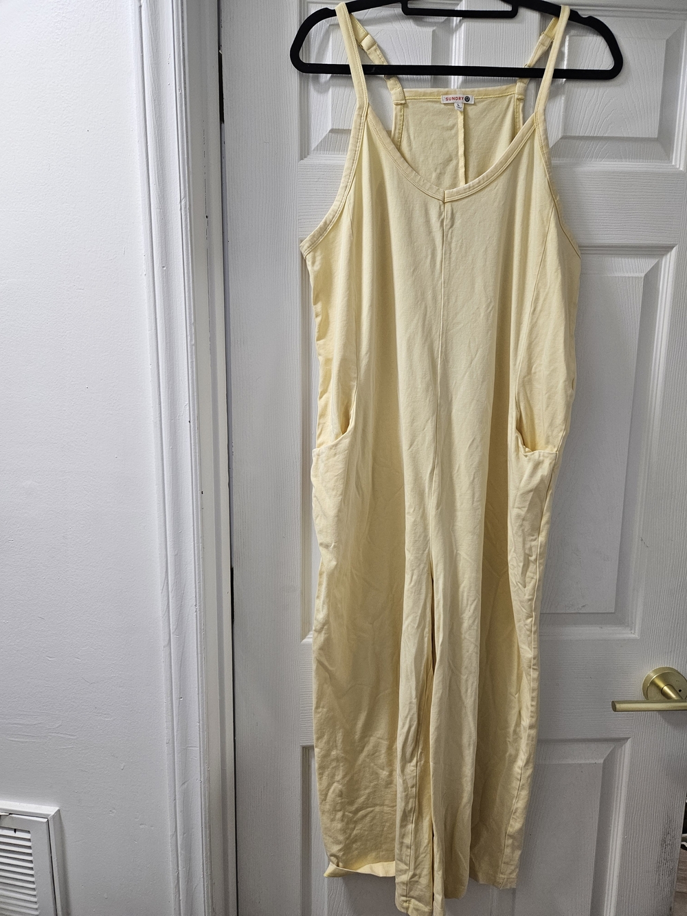 Sundry Pale Yellow Sleeveless Maxi Jumpsuit Size L